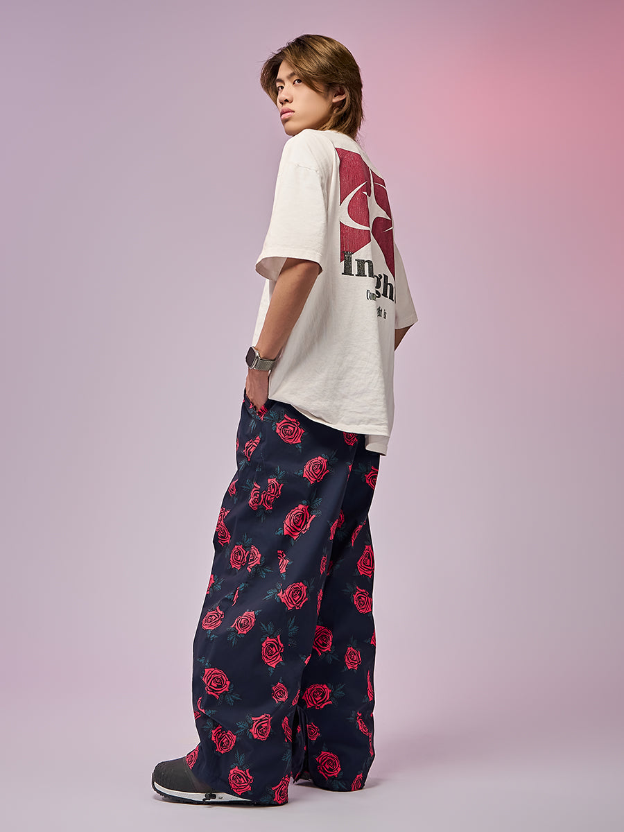 DOOREK Unisex Rose Print Ski Pants