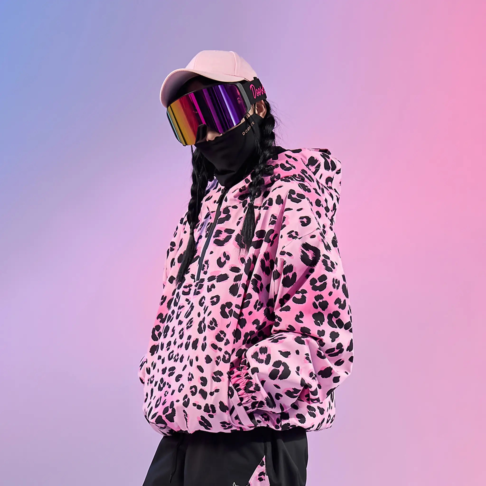 Doorek Pink Leopard Print Ski Anorak - Unisex Streetwear-Style Insulat