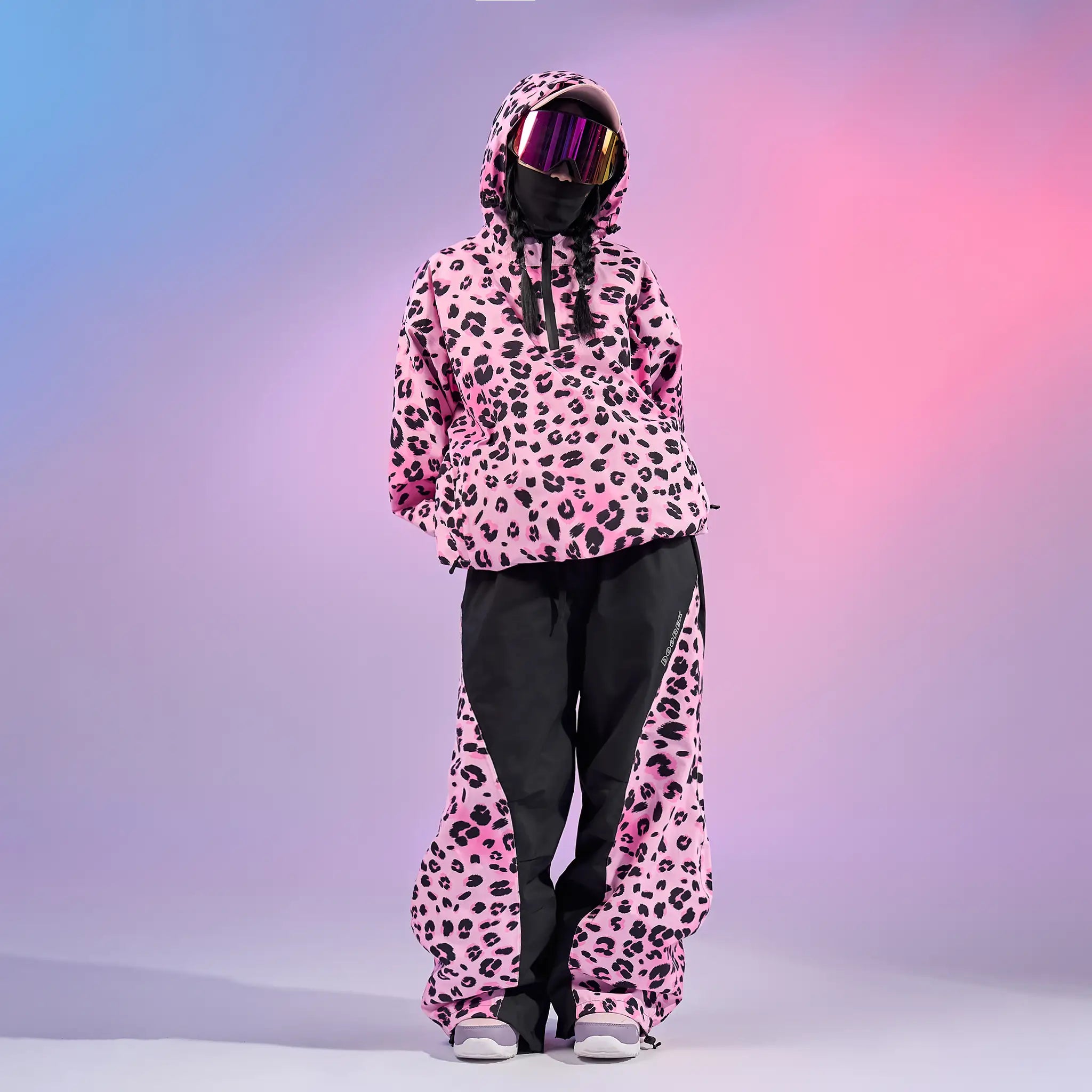 Doorek Pink Leopard Print Ski Anorak - Unisex Streetwear-Style Insulated Snow Jacket