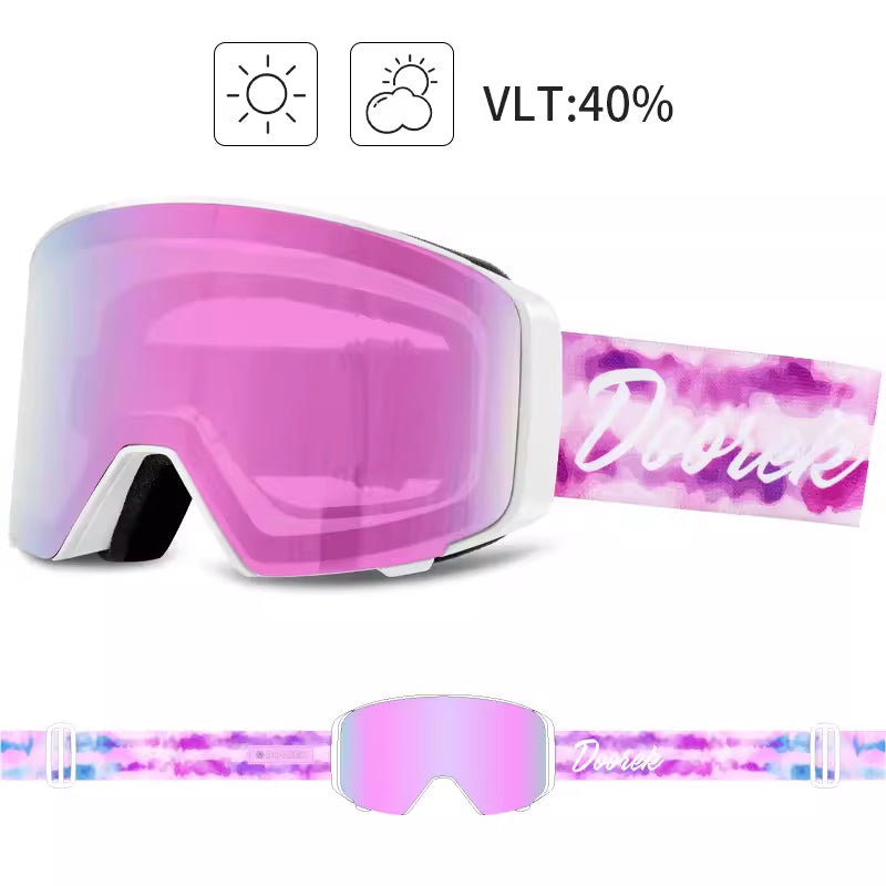 DOOREK Outdoor Ski Goggles Women Double-Layer Magnetic Adsorption Skiing Goggles High Definition Anti-fog Flip Ski Goggles Men