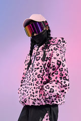 Doorek Pink Leopard Print Ski Anorak - Unisex Streetwear-Style Insulated Snow Jacket