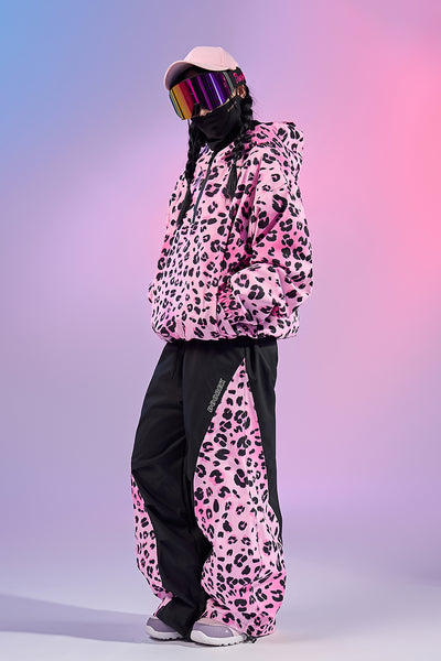 Doorek Black & Pink Leopard Print Ski Pants
