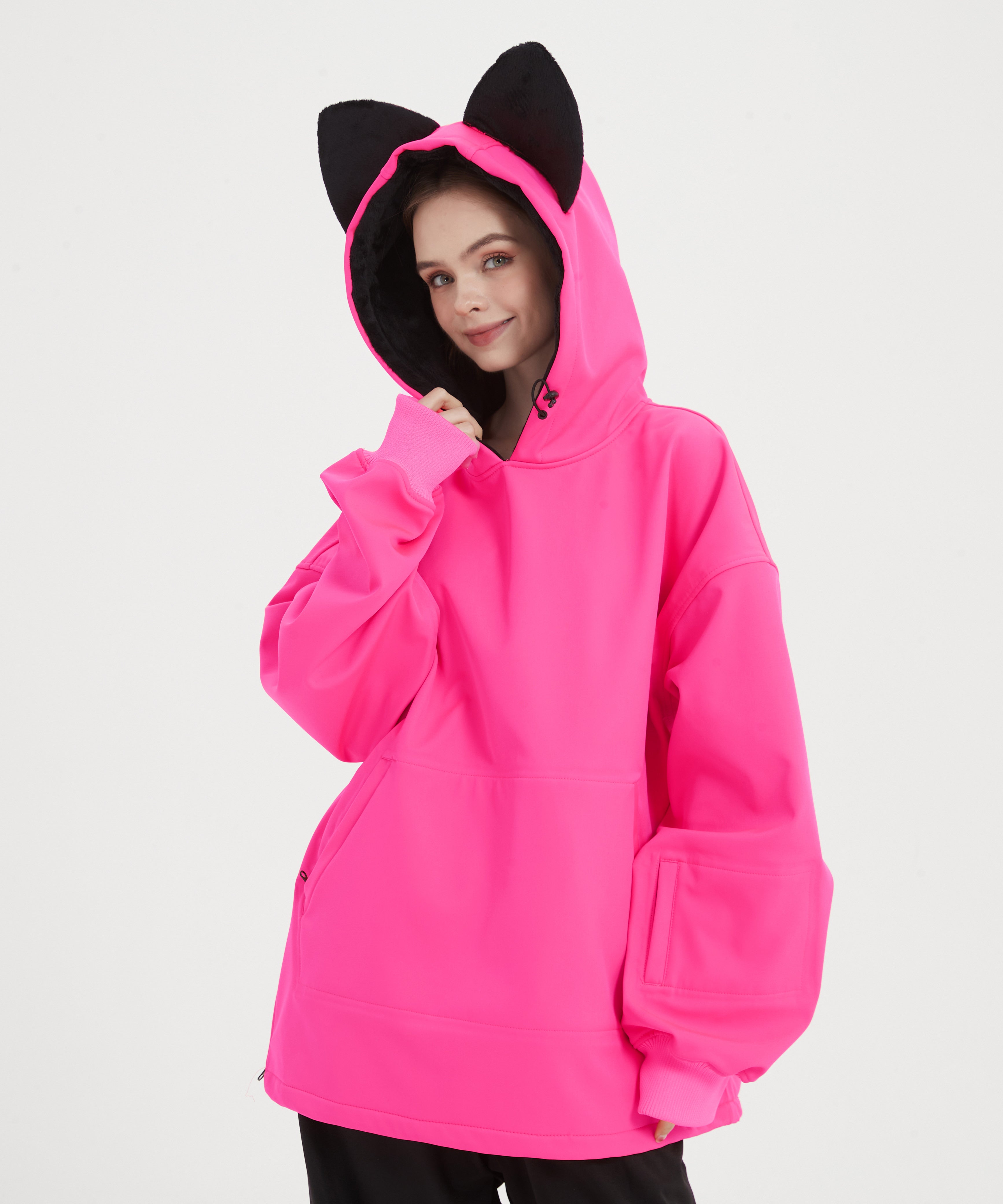 DOOREK Mushroom Head Nuova Tuta da Sci Carina da Donna con Orecchie di Gatto Impermeabile con Cappuccio e Maglione da Esterno Antivento e Caldo 