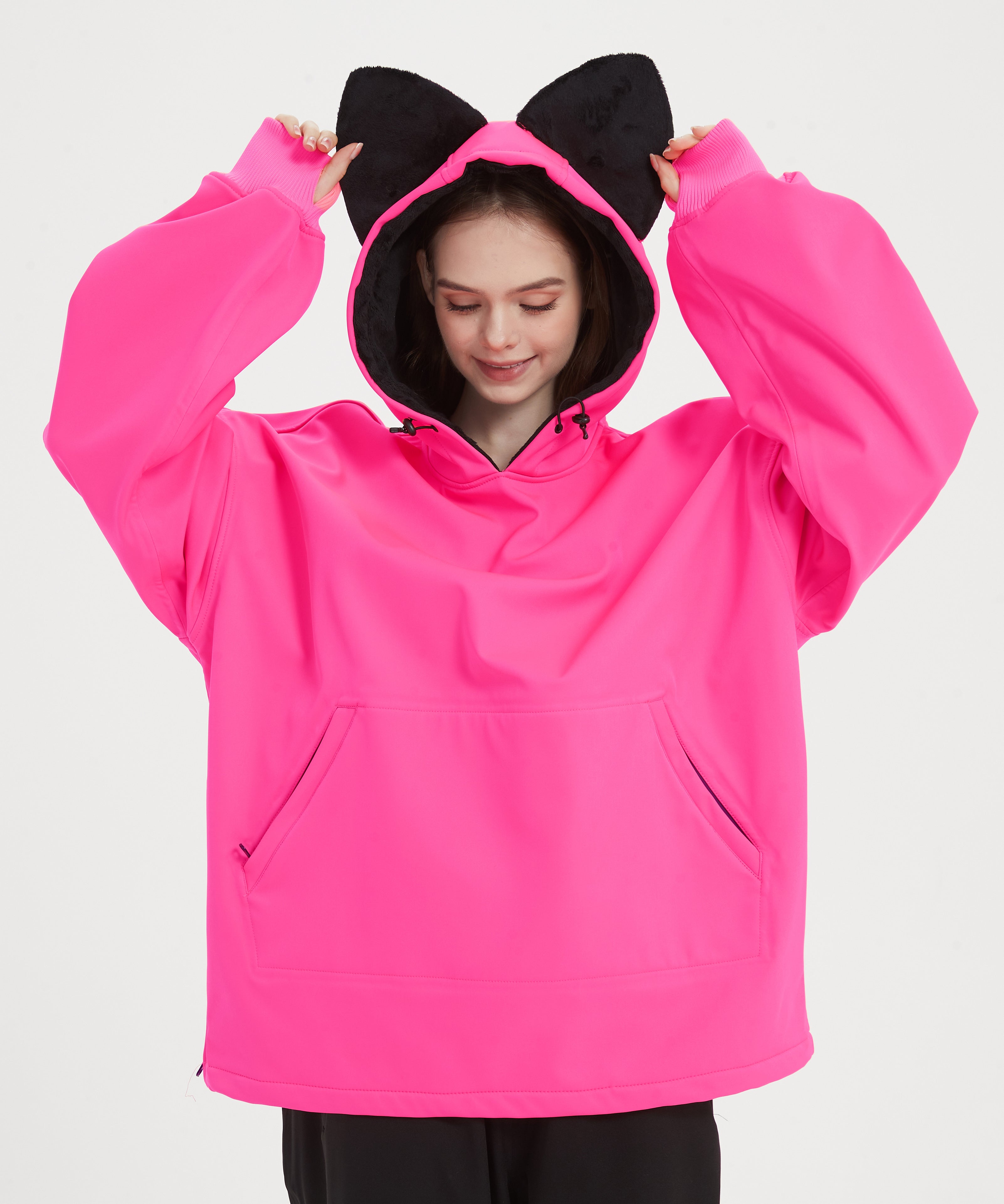 DOOREK Mushroom Head New Cute Ski Suit Women's Cat Ear Waterproof Hooded Sweater Outdoor Windproof and Warm