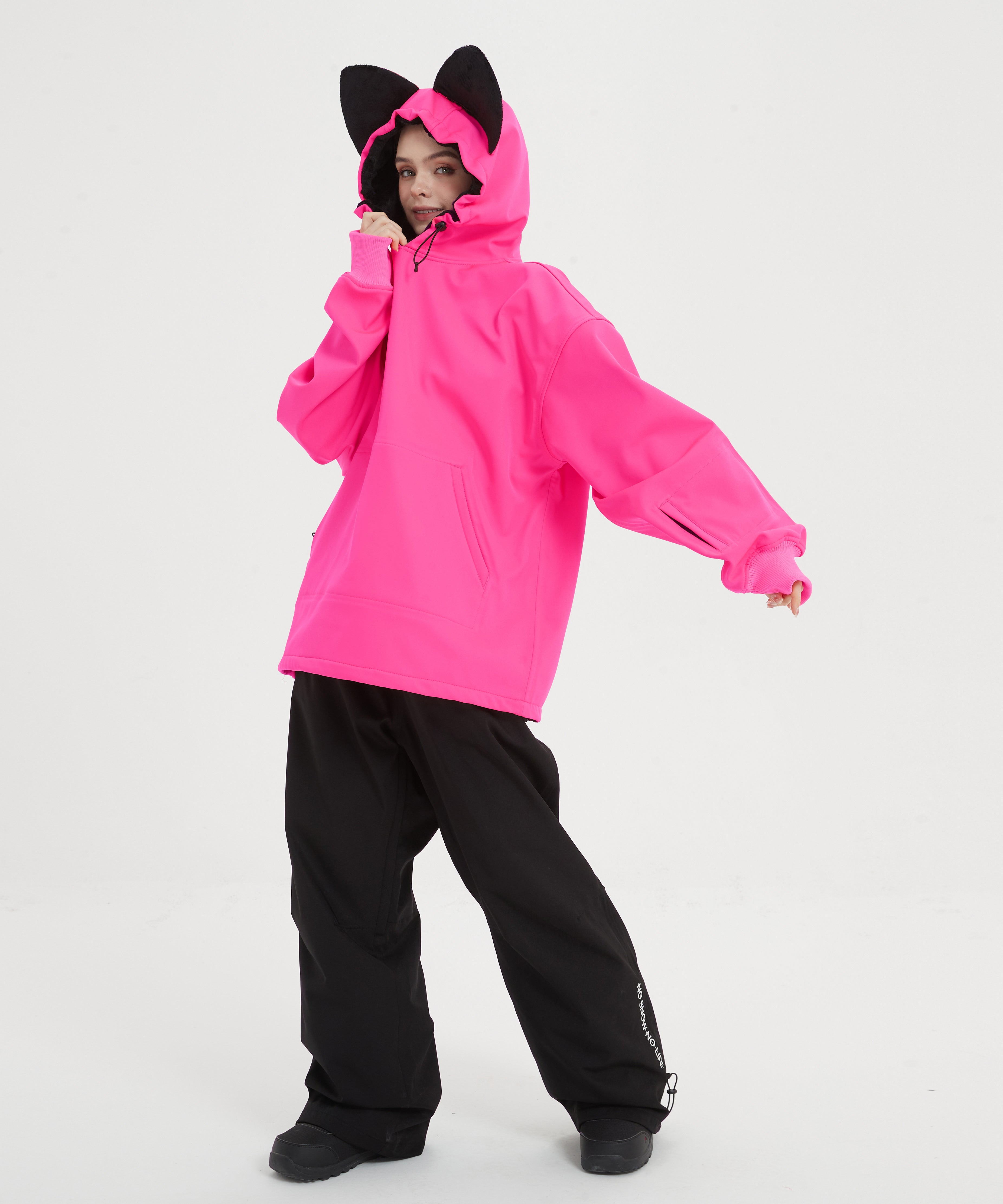 DOOREK Mushroom Head New Cute Ski Suit Women's Cat Ear Waterproof Hooded Sweater Outdoor Windproof and Warm