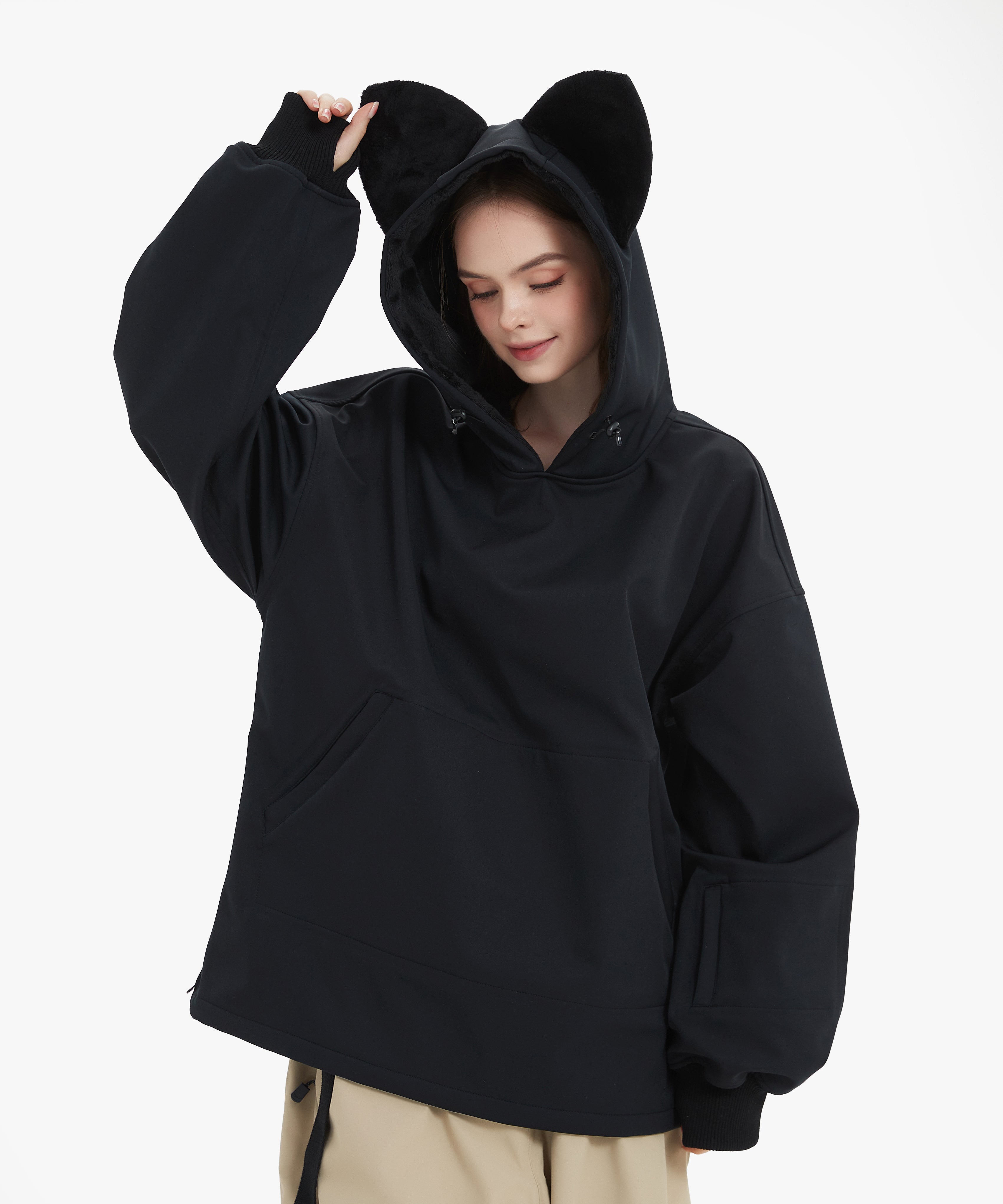 DOOREK Mushroom Head New Cute Ski Suit Women's Cat Ear Waterproof Hooded Sweater Outdoor Windproof and Warm
