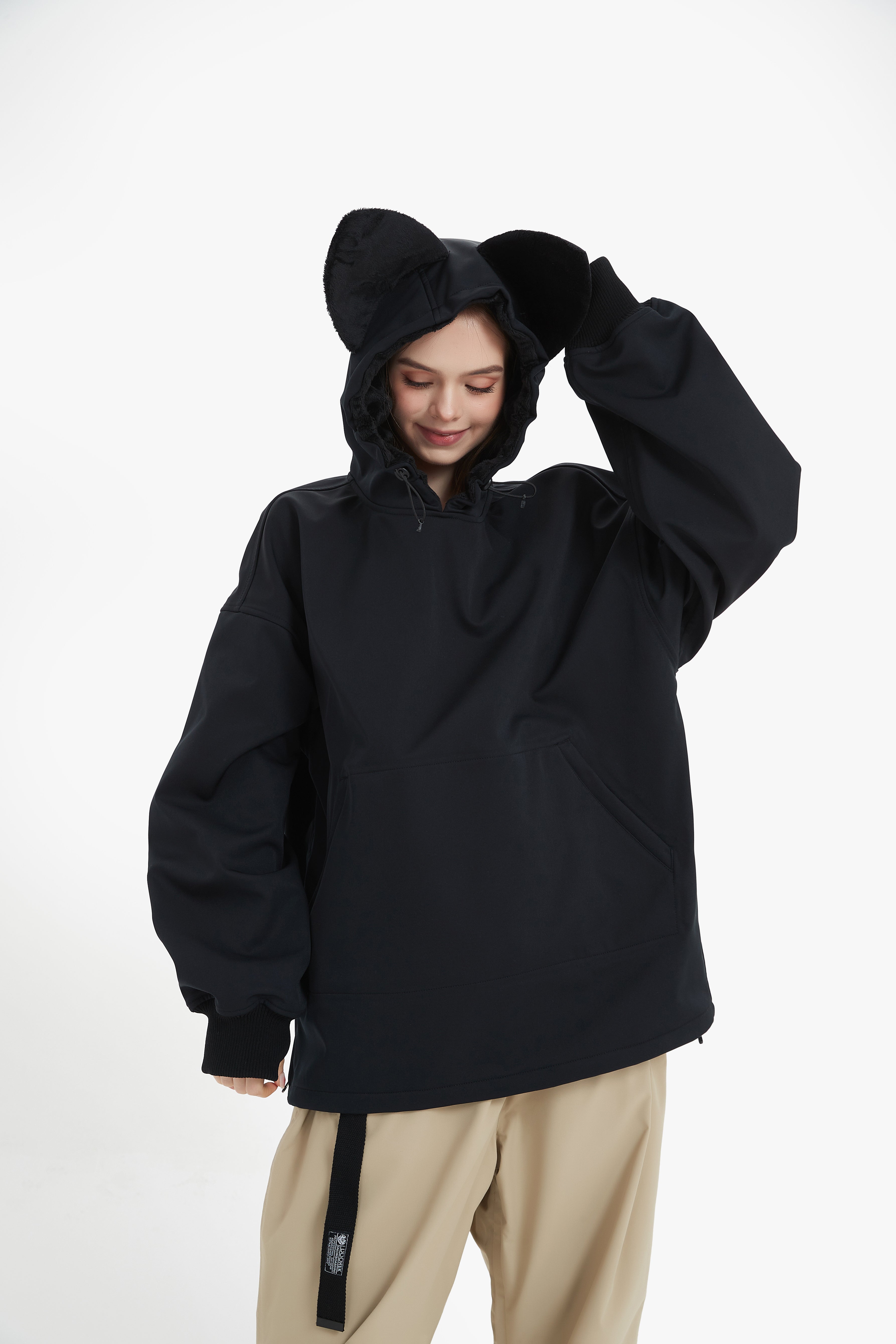 DOOREK Mushroom Head New Cute Ski Suit Women's Cat Ear Waterproof Hooded Sweater Outdoor Windproof and Warm