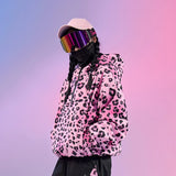 Doorek Pink Leopard Print Ski Anorak - Unisex Streetwear-Style Insulated Snow Jacket