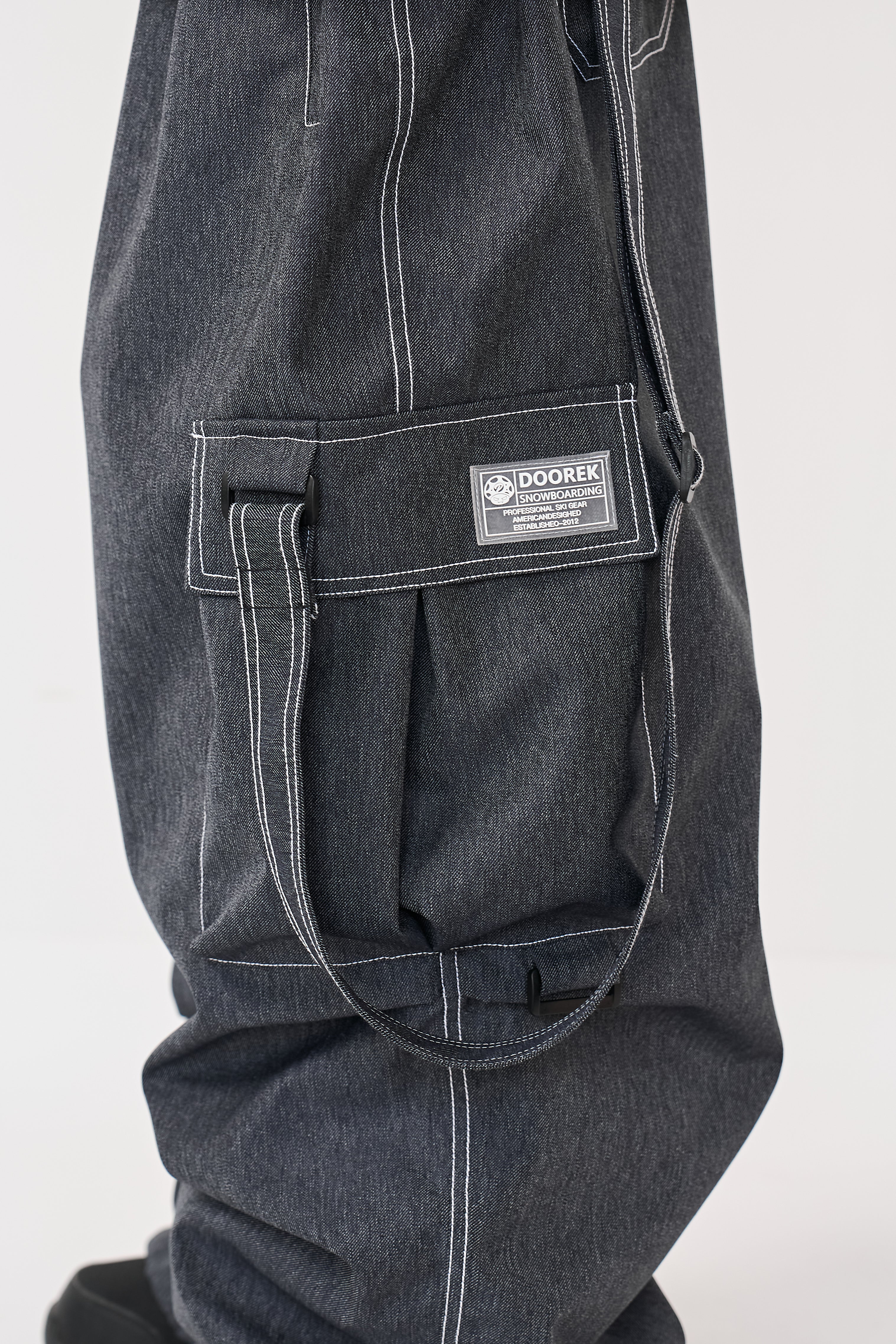 Doorek Snowboard Bib Pants - Loose-Fit Tech Denim for Park Lovers, 360° Mobility & Cold-Proof Construction