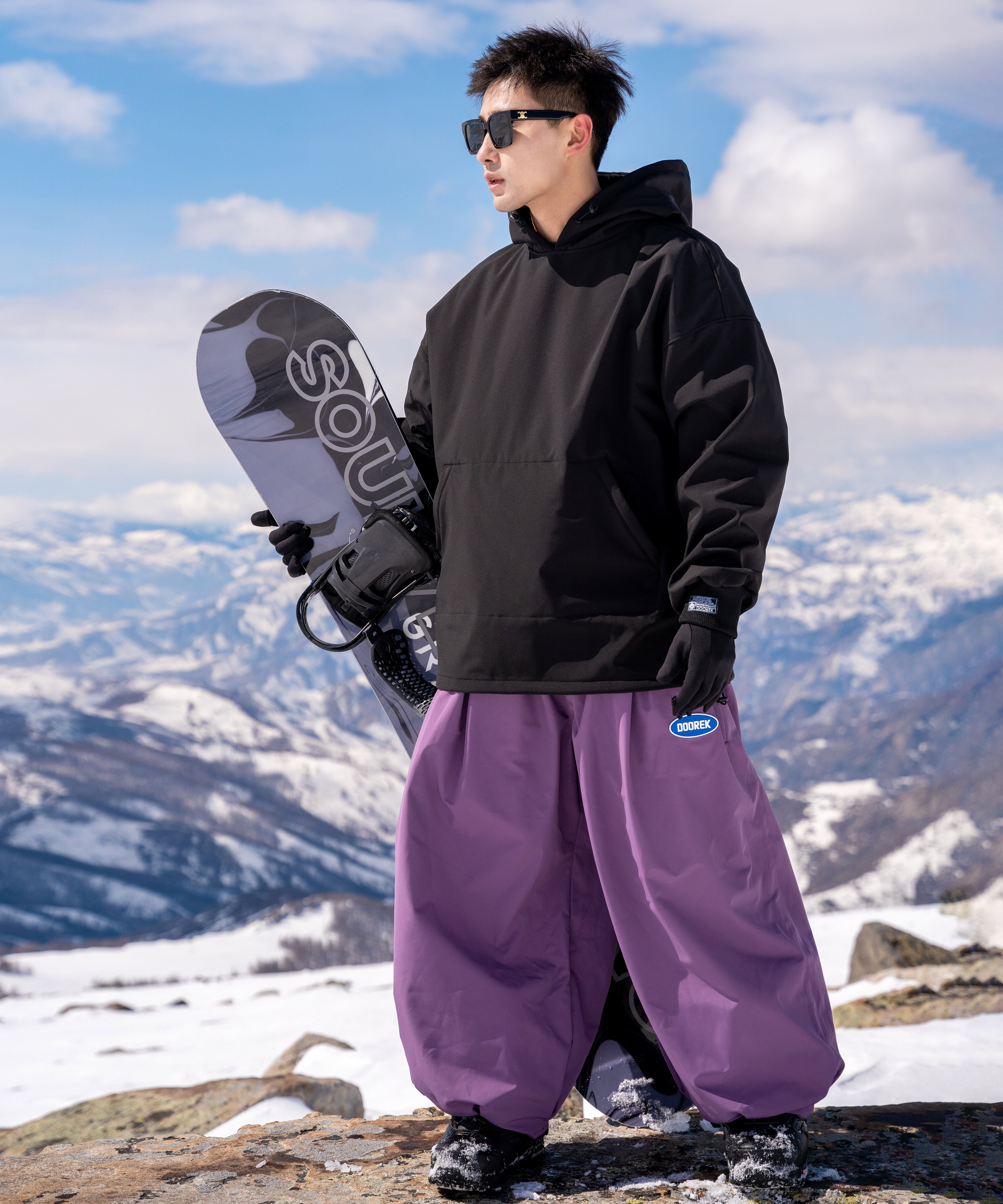 Mushroom Head DOOREK New Loose Fit Single Board American-style Ski Pants, Windproof, Waterproof, Insulated, Freestyle, and Wide Design for Double Boards
