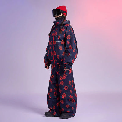 Doorek Rose All-Over Print Ski Pants – Oversized 3L Unisex