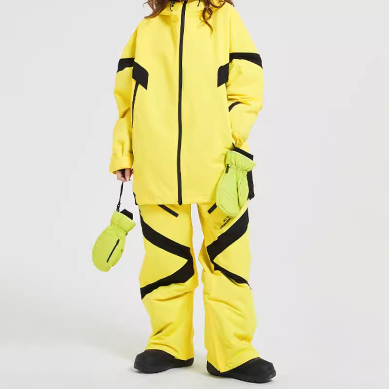 DOOREK Mushroom Head New Single Board Ski Suit Set for Men and Women, Floral Pattern, 20K Waterproof, Trendy Brand Pants, Loose Fit, and Warmth