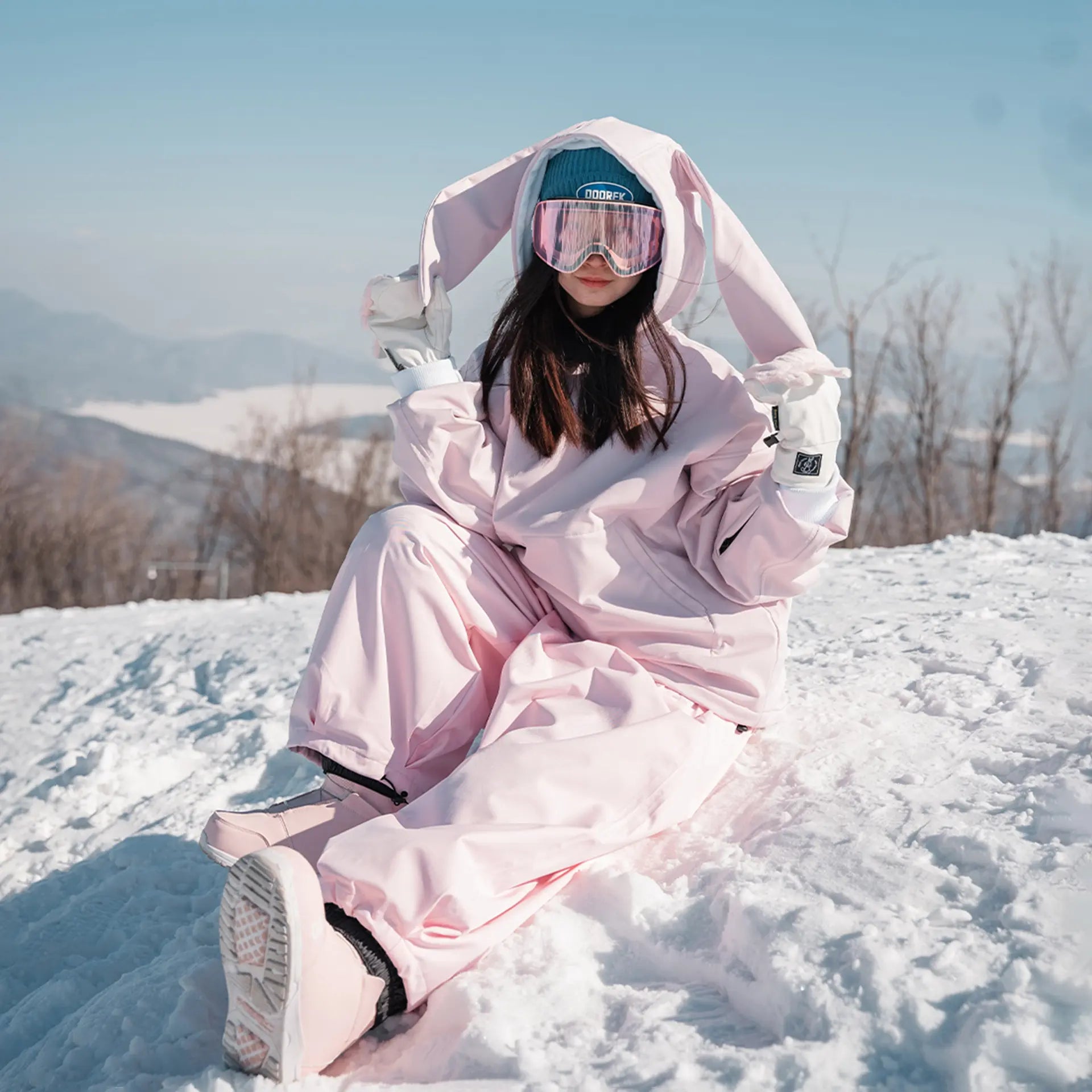 DOOREK Mushroom Head Cute Bunny Ski Suit Women's Rabbit Ear Ski Sweater Professional Waterproof Breathable