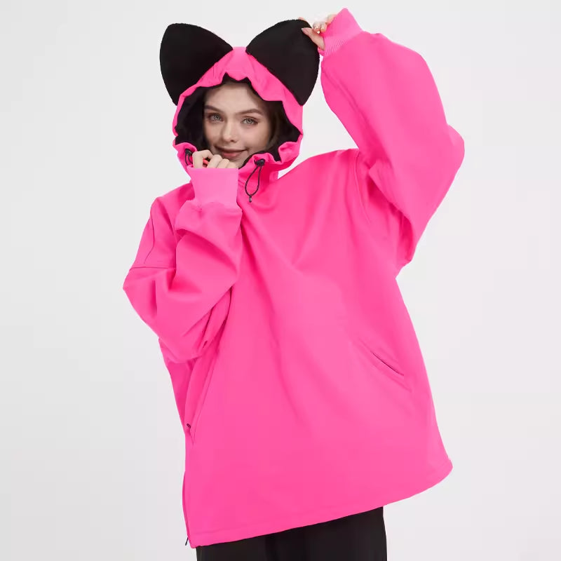 DOOREK Mushroom Head New Cute Ski Suit Women's Cat Ear Waterproof Hooded Sweater Outdoor Windproof and Warm